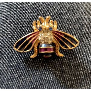 Vintage Bumble Bee Pin Broach Rhinestones Jeweled and Enameled